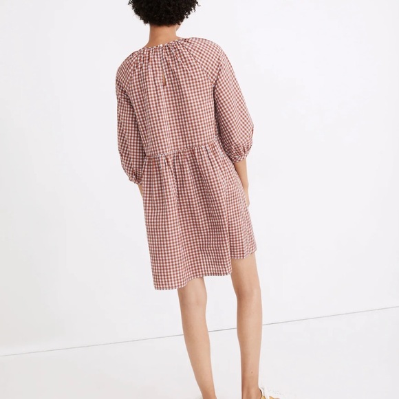 Casual Rust/Gray Crew Neck Raglan Sleeve Gingham Seersucker Sundress - Picture 2 of 10
